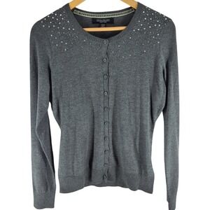 Central Park West‎ Grey Rhinestone Embellished Cardigan Sweater Small
